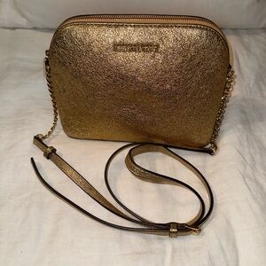 Michael Kors Metallic Gold Leather Crossbody Camera Bag
